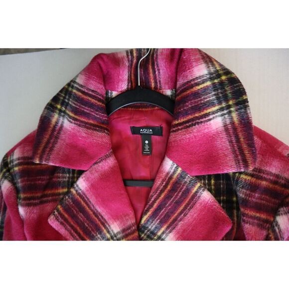 AQUA 81720 Women's Sz Medium Pink Plaid Duster Trench Coat - Picture 3 of 9